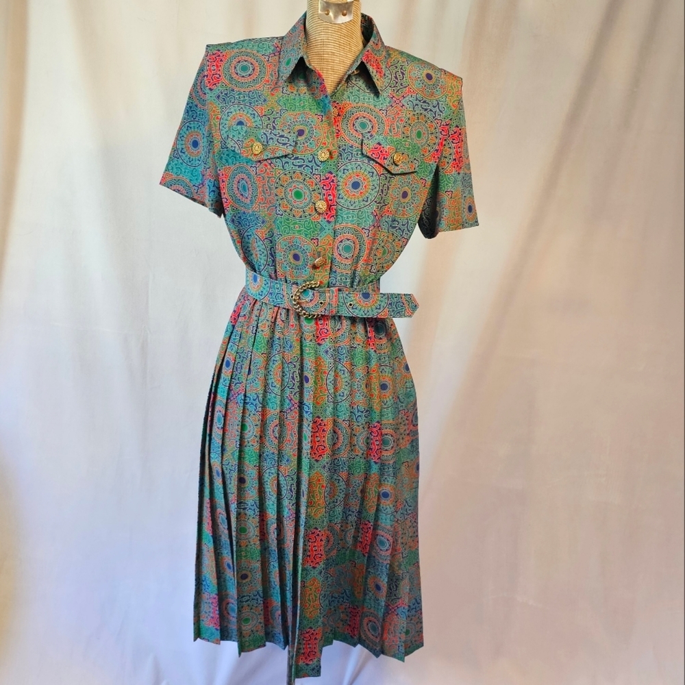 Vintage 1980s Leslie Fay Mandala Secretary Dress - Picture 1 of 15